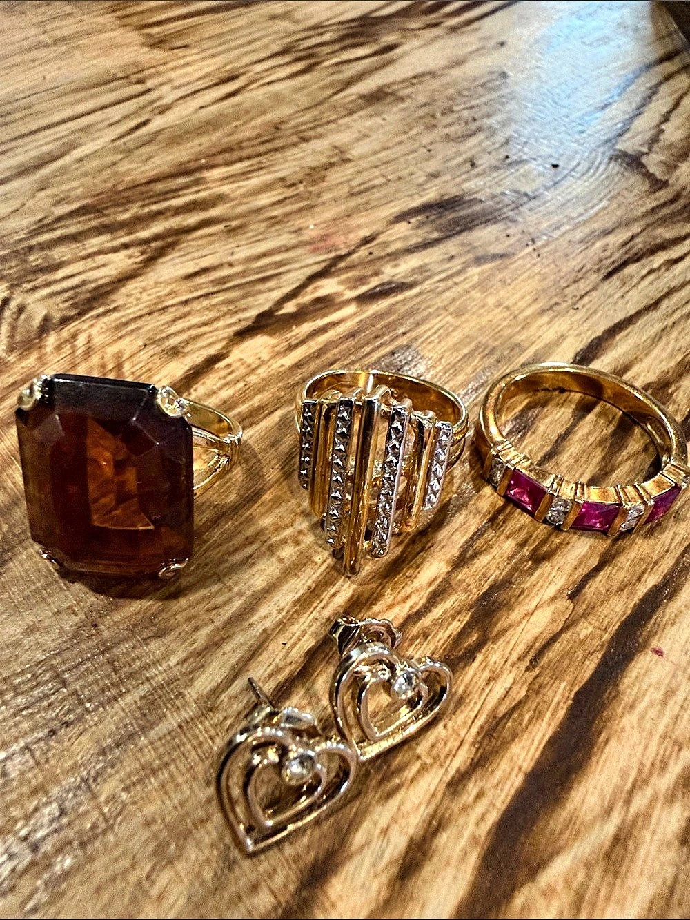 Avon and unknown heart earring and 3 rings